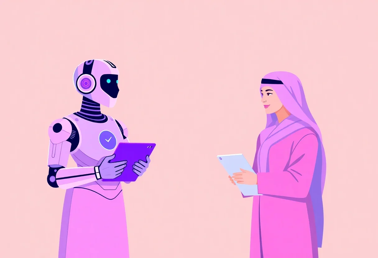 How AI Chatbots and Human Agents Work Together illustration for Gulf business blog article