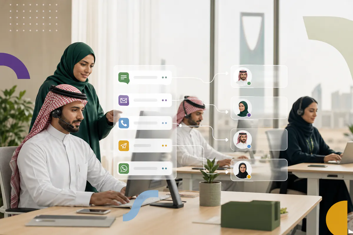 Successful team using a business website to support customers