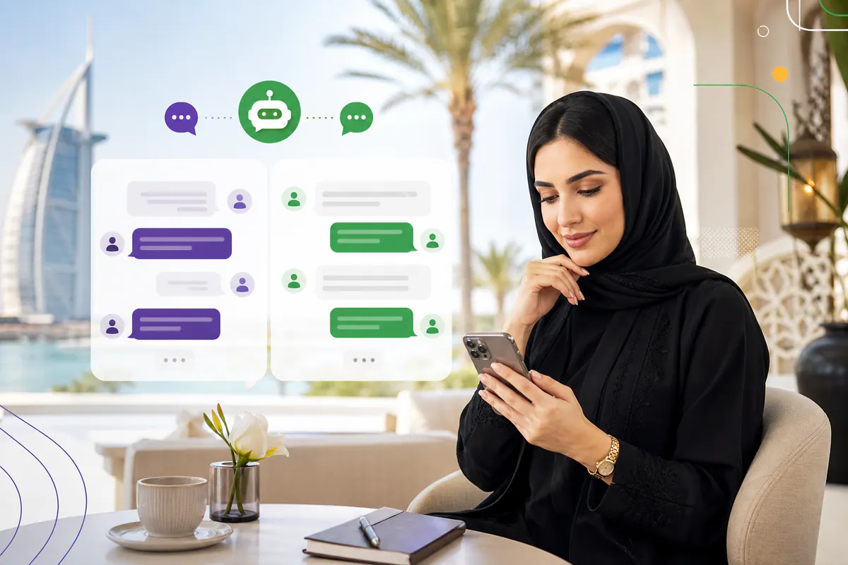 Bilingual business team working with Arabic and English content