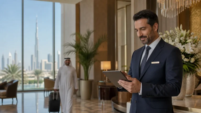 Hotel manager planning SEO in Dubai