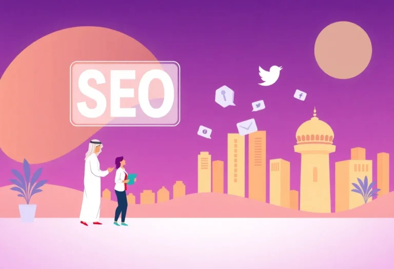 How Gulf Businesses Can Use SEO and Social Media Together illustration for Gulf business blog article