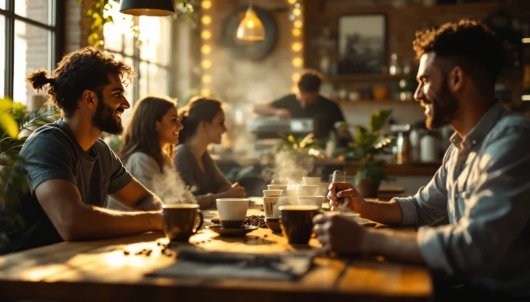 Friends enjoying specialty coffee in a Jeddah coffee shop